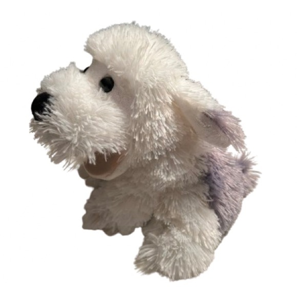 Plush Poppy Dog PUPPET, Soft Fabric, White and Gray, Height 7 Inches , Kids Toy - Picture 2 of 5